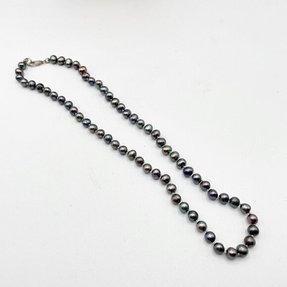 Genuine Black Freshwater Pearls Sterling Silver .925 Clasp 17" Long - Picture 3 of 7